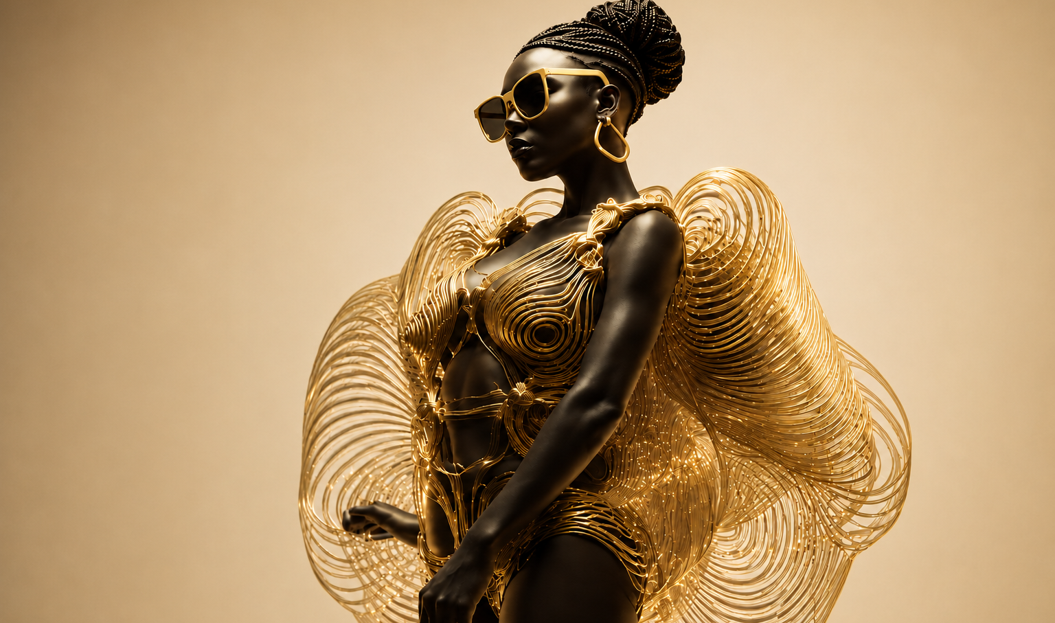 Fashion model showcasing textile excellence